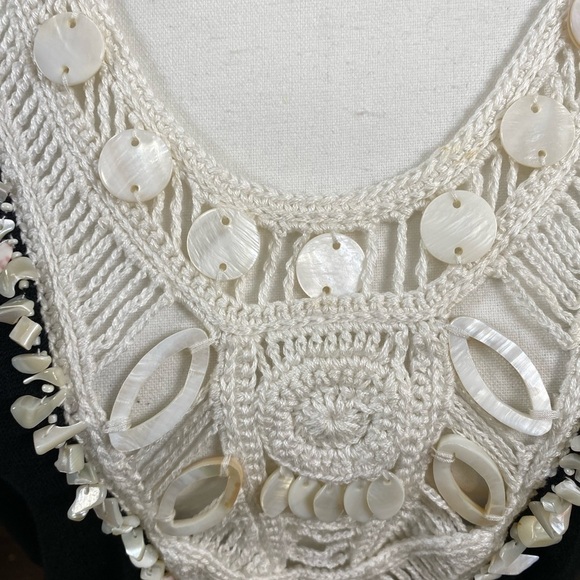 Nanette Lepore Black White Embroidered Crochet Beaded Cold Shoulder Dress Large - Picture 9 of 11